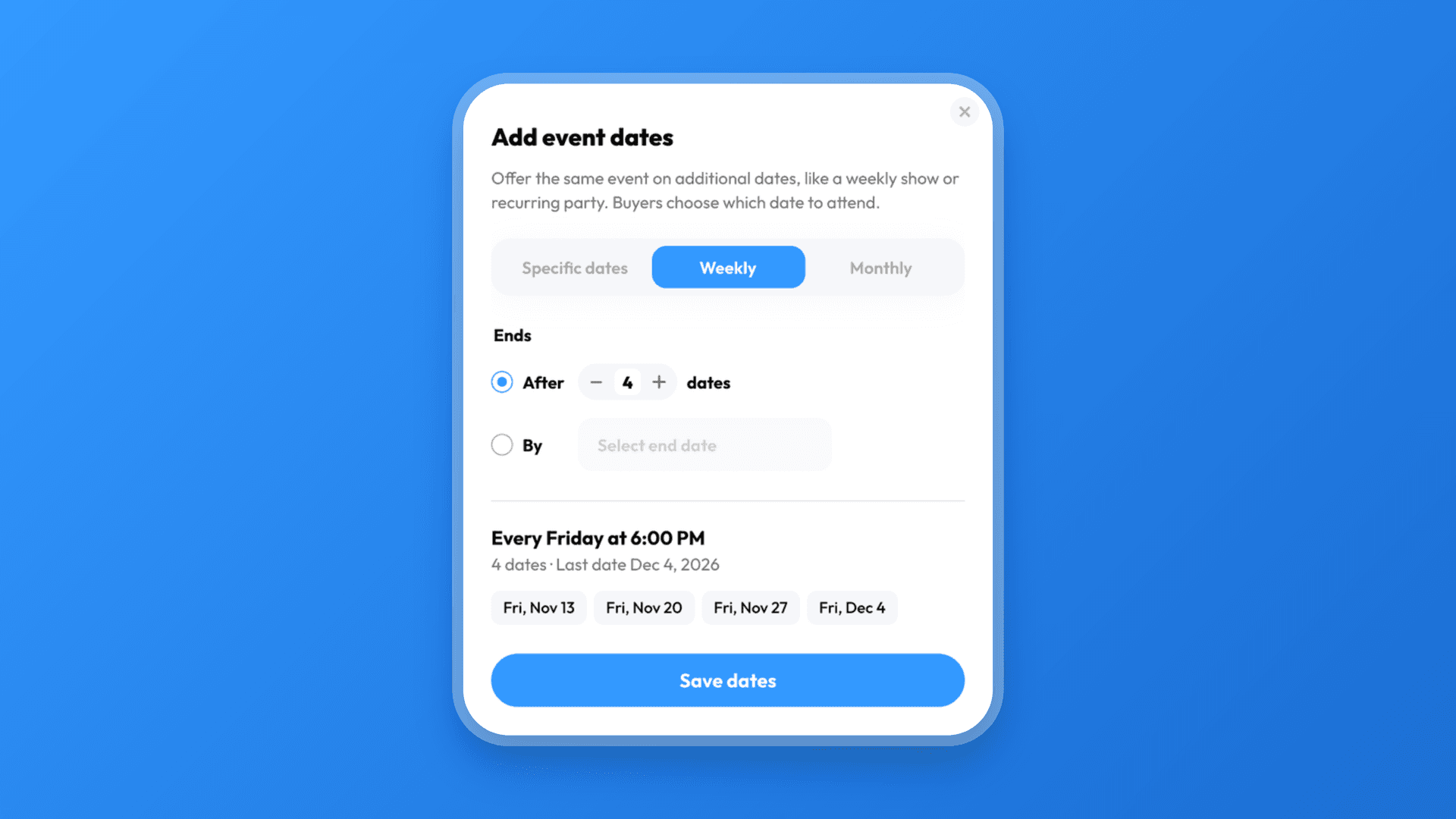 Recurring events: sell every date from one event